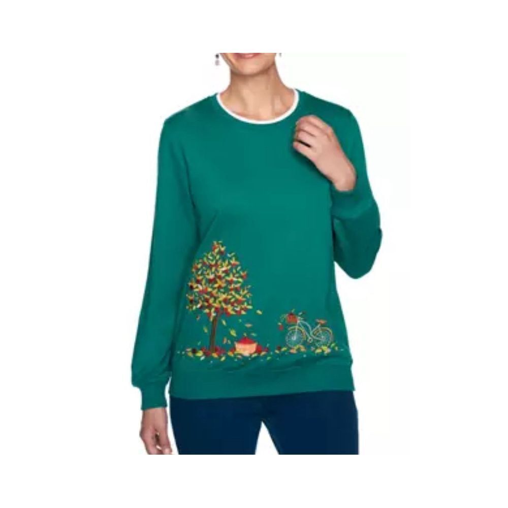 Alfred Dunner Women's Classics Apple Tree Top Green Embroidered Dress‎ 1X - Picture 5 of 9